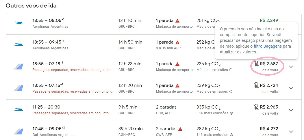 Indicativo se a passagem inclui bagagem