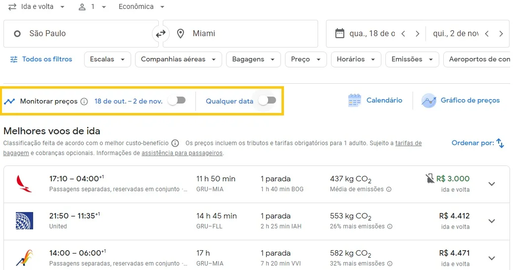 Como criar alerta no Google Flights